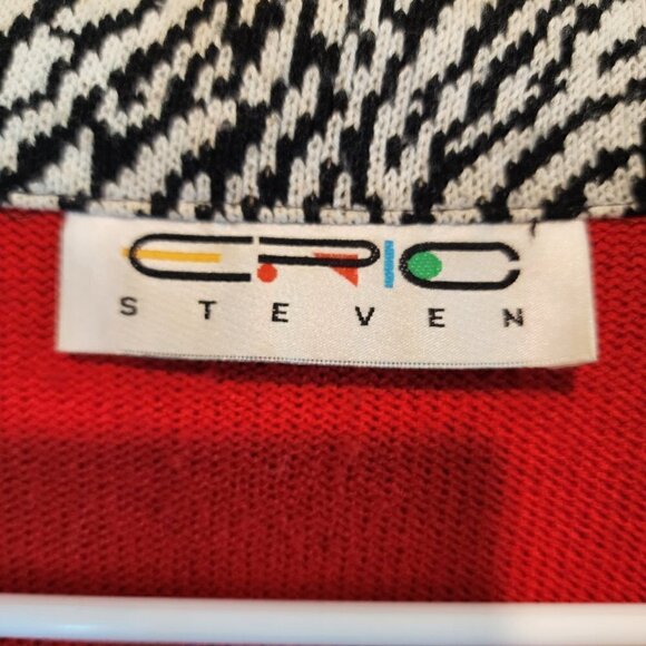 ERIC STEVEN Zip Front Cardigan Sweater Red Black White 90's Y2K Retro Vintage - Picture 2 of 5